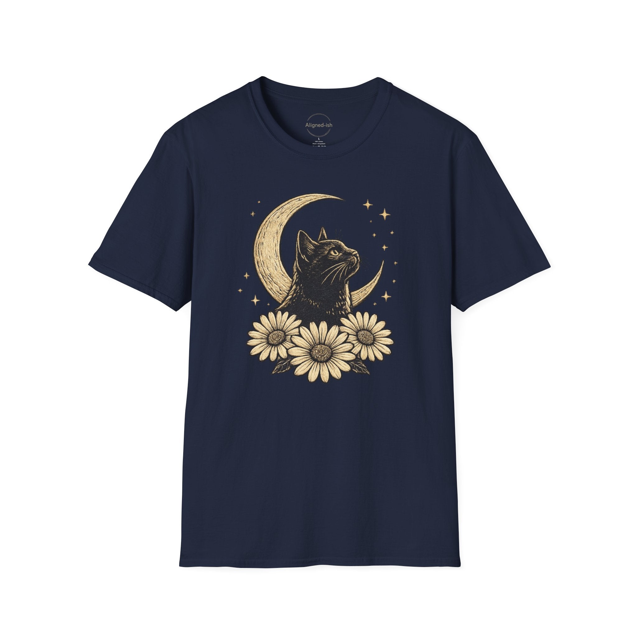 Midnight Cat Moon Bloom T-shirt