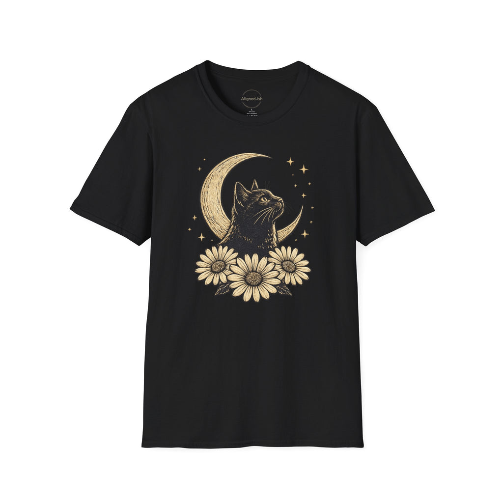 Midnight Cat Moon Bloom T-shirt