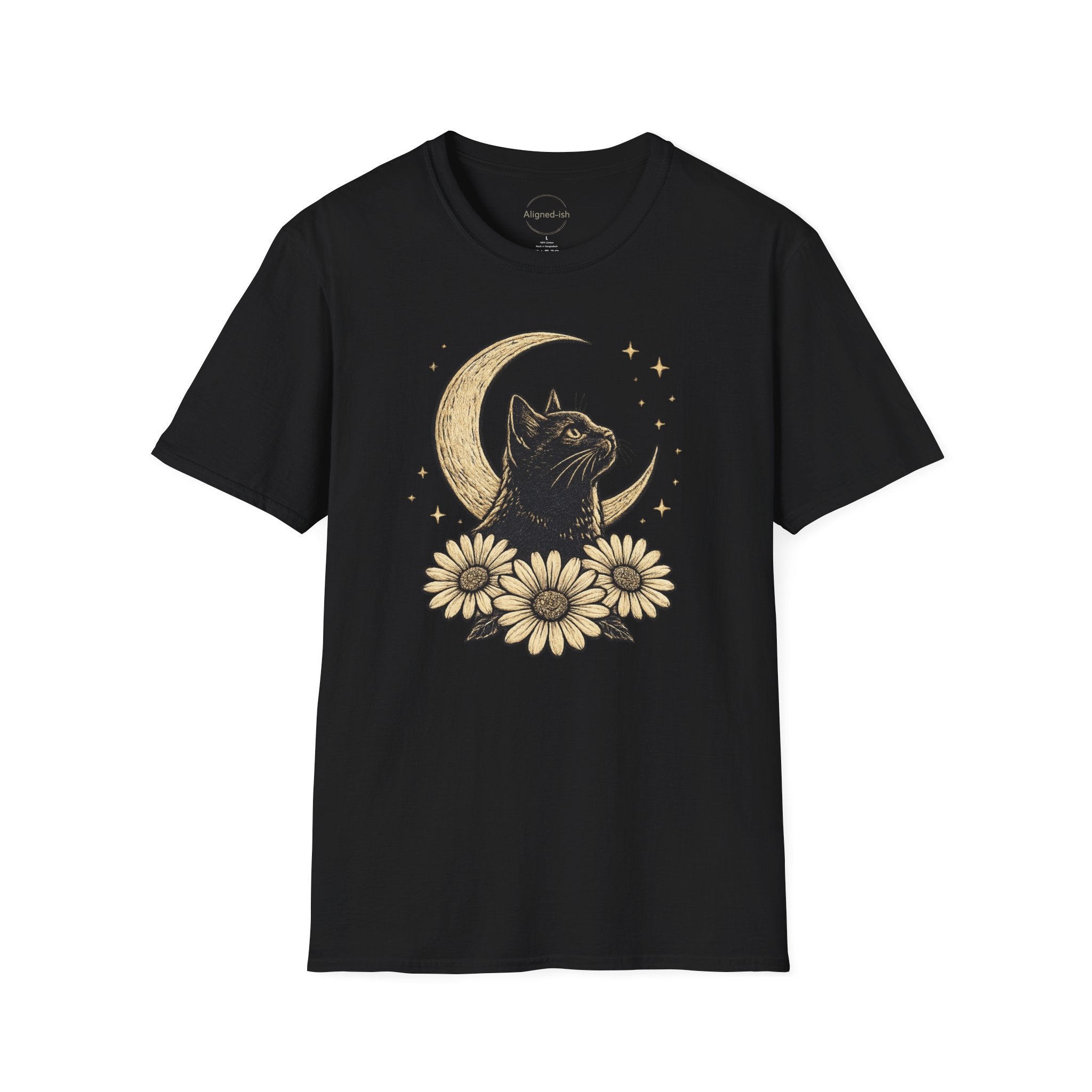 Midnight Cat Moon Bloom T-shirt