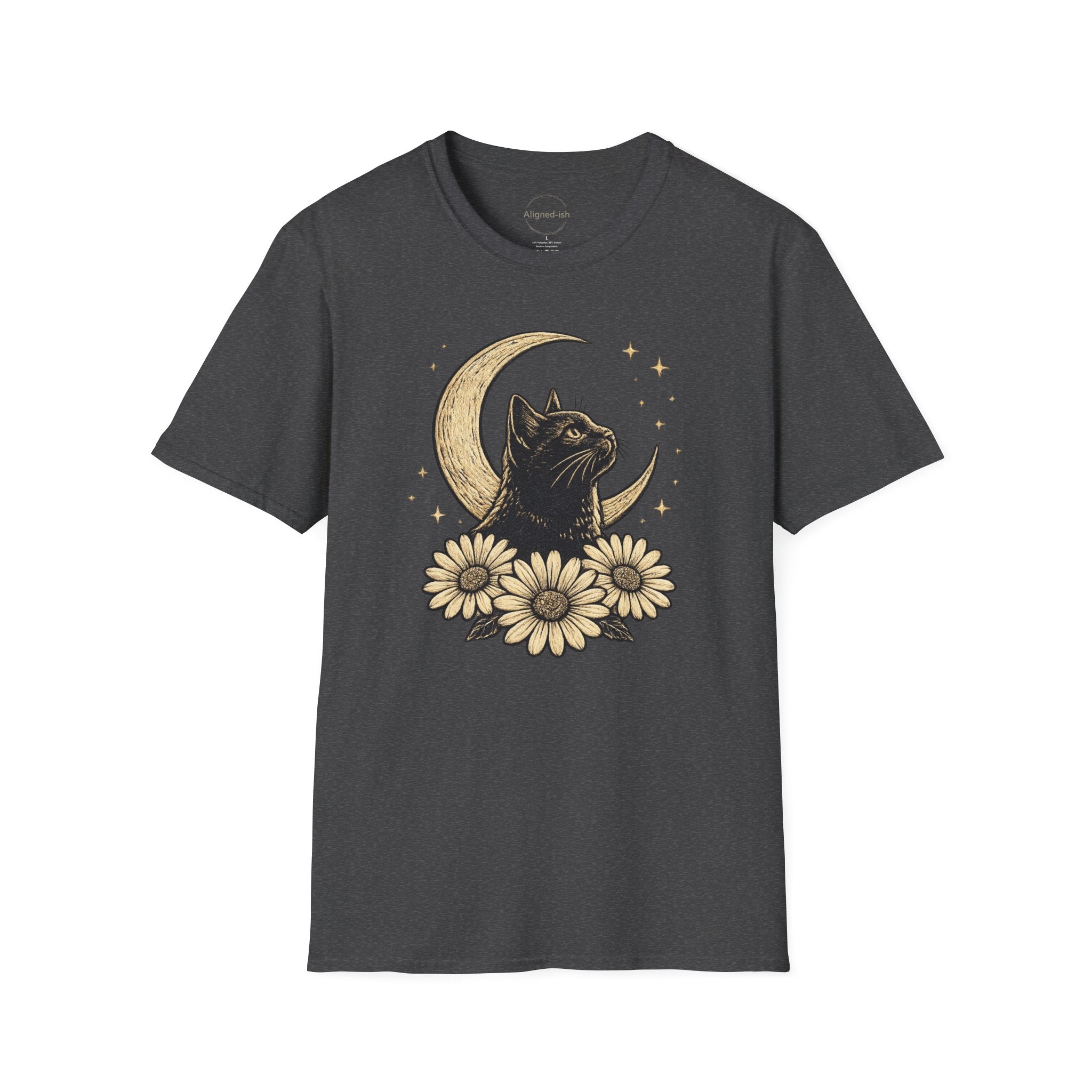 Midnight Cat Moon Bloom T-shirt